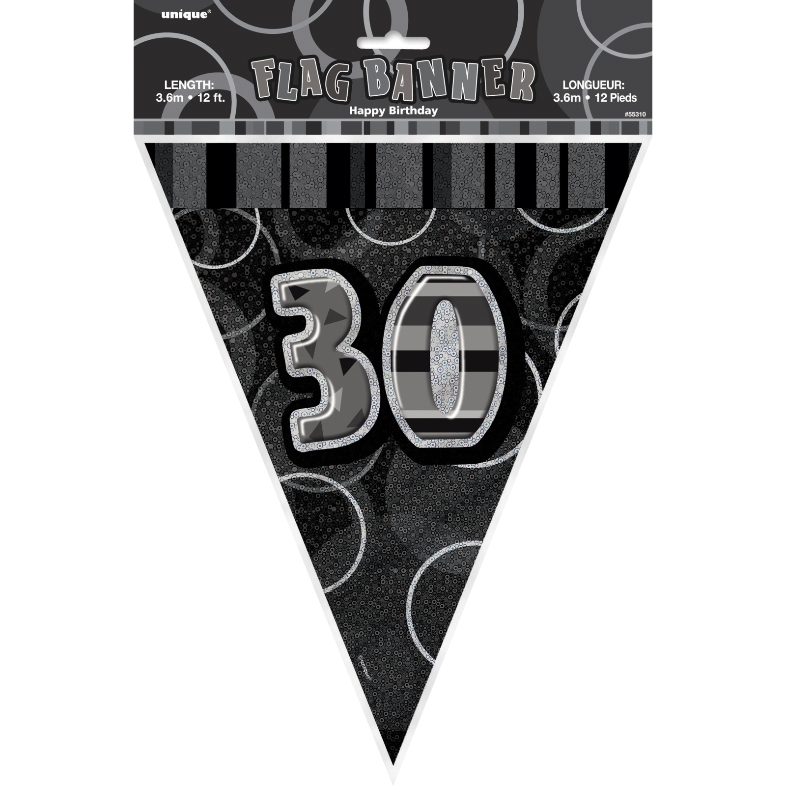 Glitz Black 30th Birthday Flag Banner