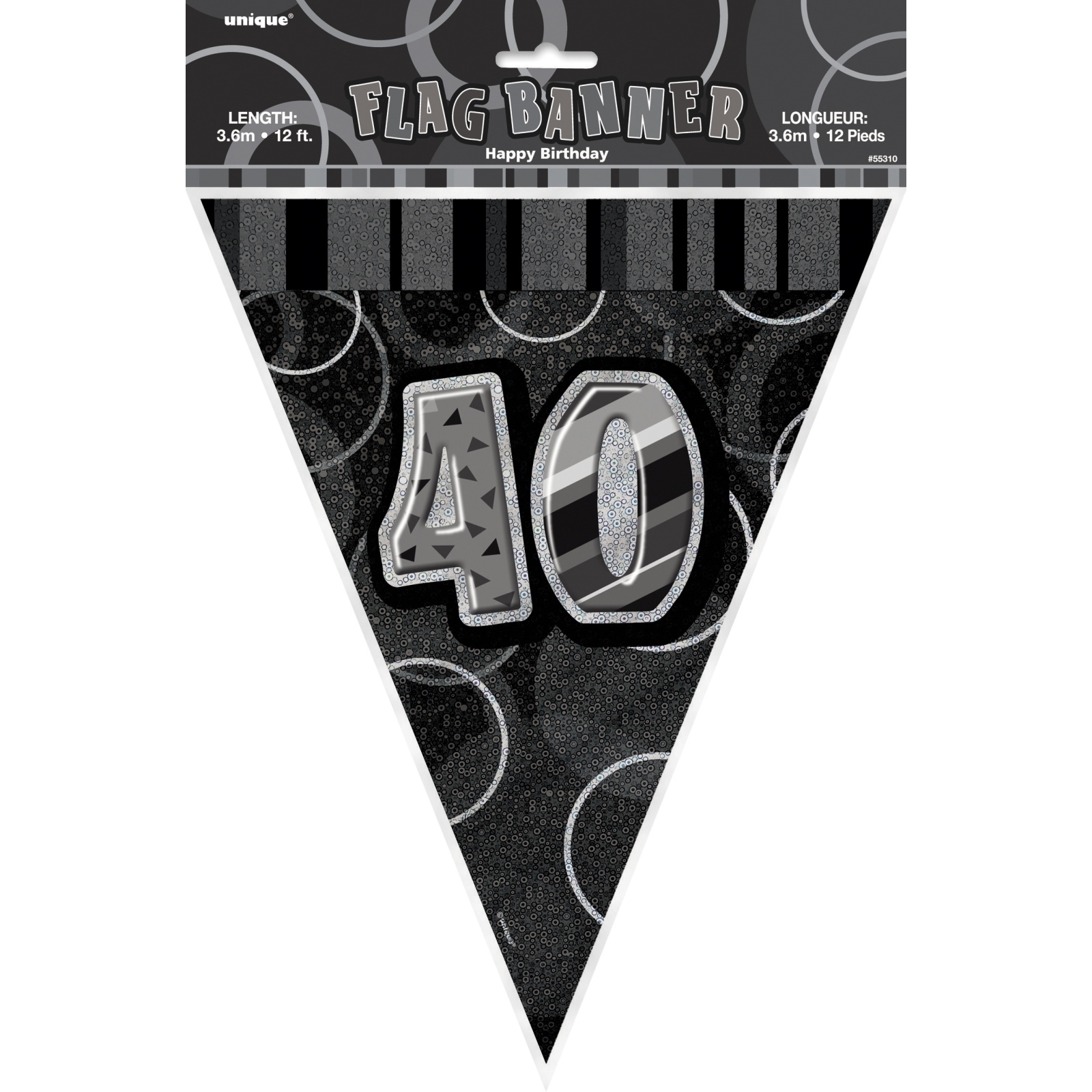 Glitz Black 40th Birthday Flag Banner