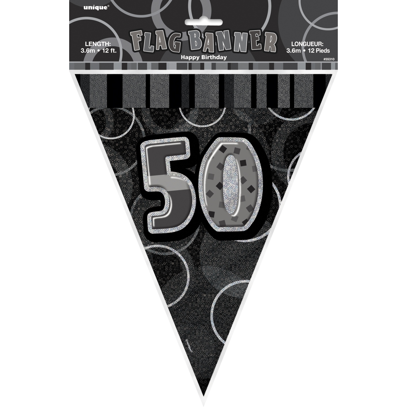 Glitz Black 50th Birthday Flag Banner