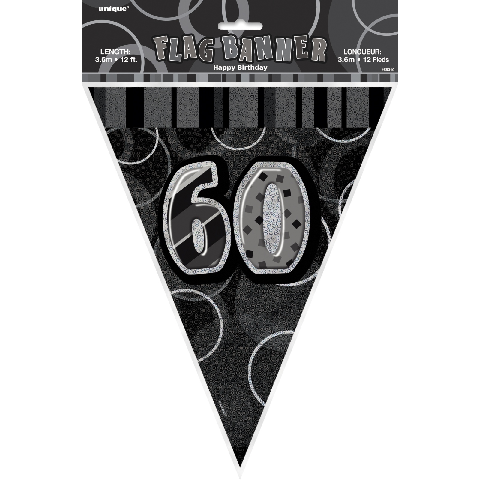 Glitz Black 60th Birthday Flag Banner