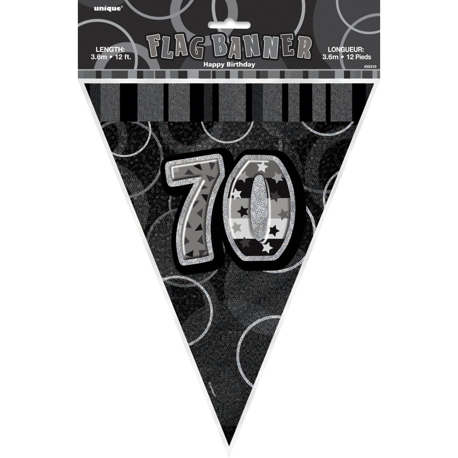 Glitz Black 70th Birthday Flag Banner