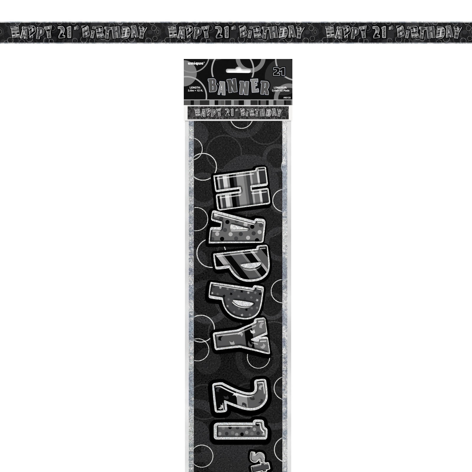 Glitz Black & Silver Happy 21st Birthday Banner