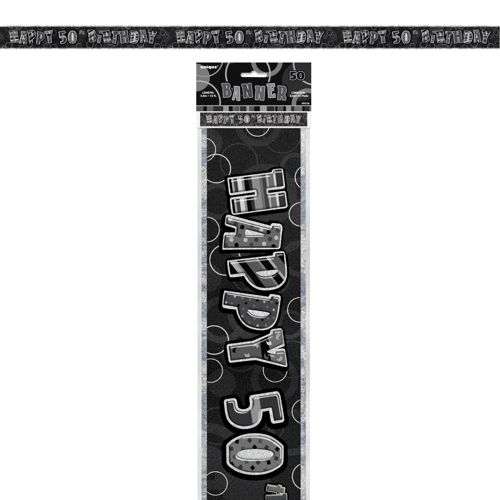 Glitz Black & Silver Happy 50th Birthday Banner