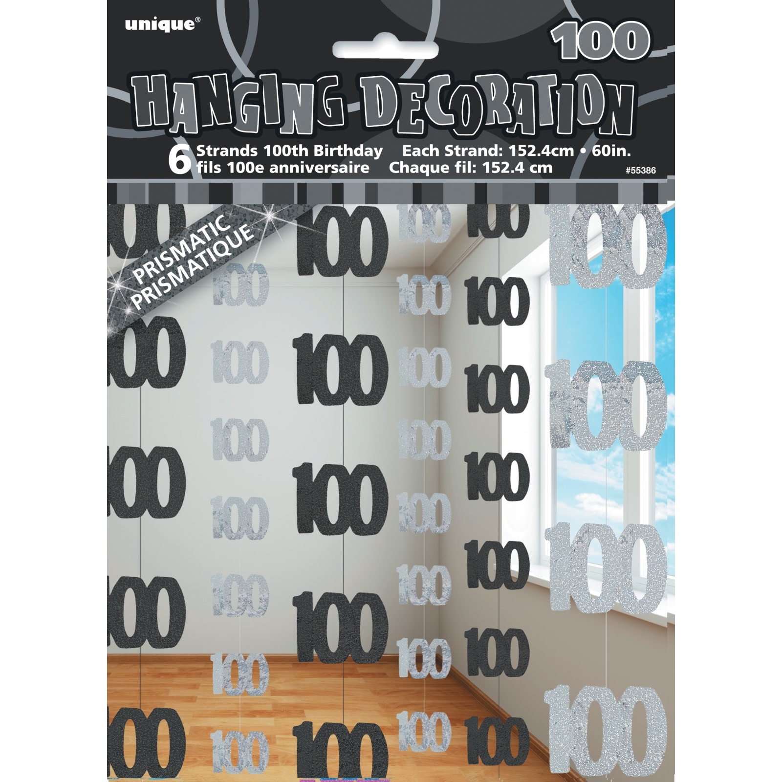 Glitz Black Silver 100th Birthday Hanging Decoration