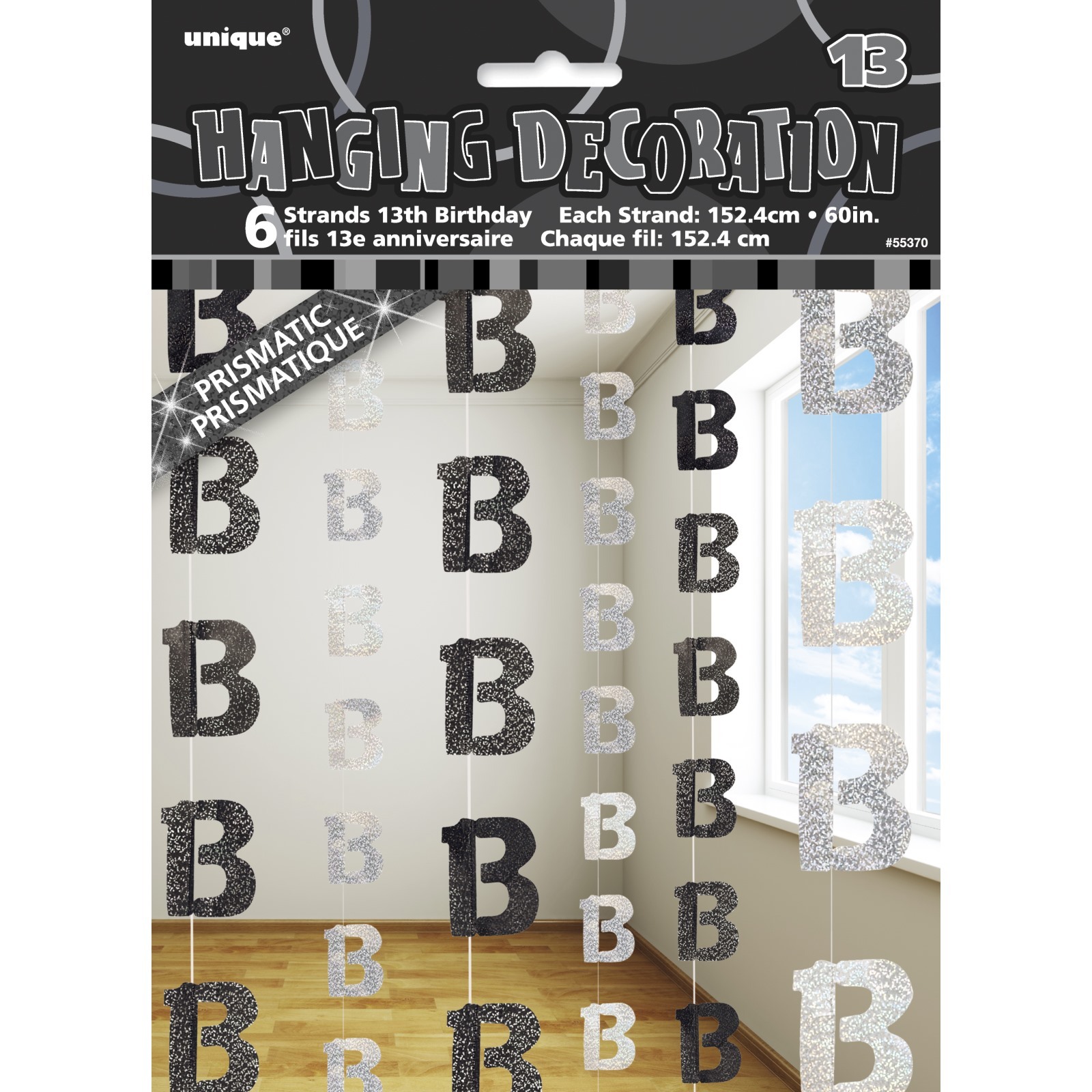 Glitz Black Silver 13th Birthday Hanging Decoration
