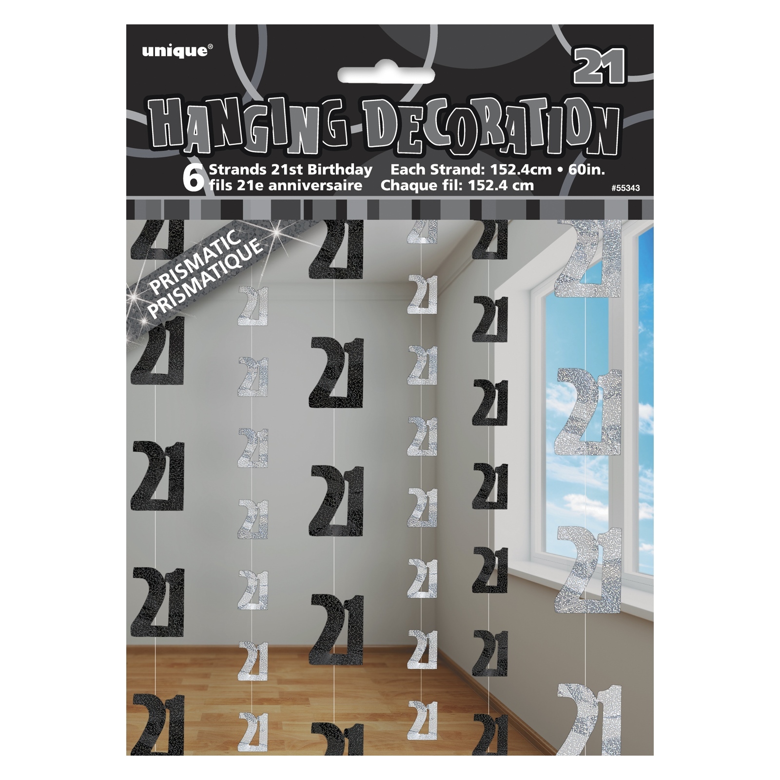 Glitz Black Silver 21st Birthday Hanging Decoration