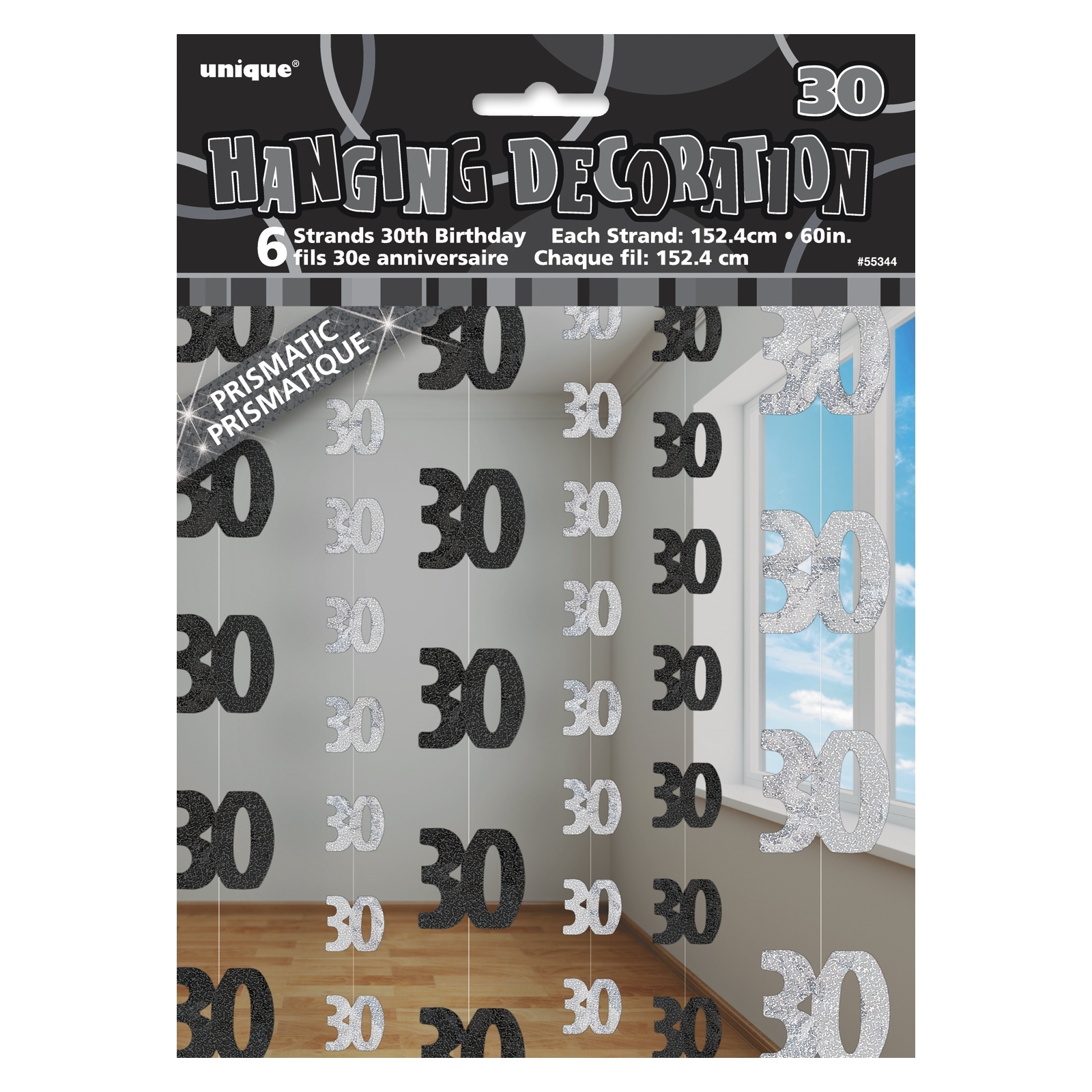 Glitz Black Silver 30th Birthday Hanging Decoration