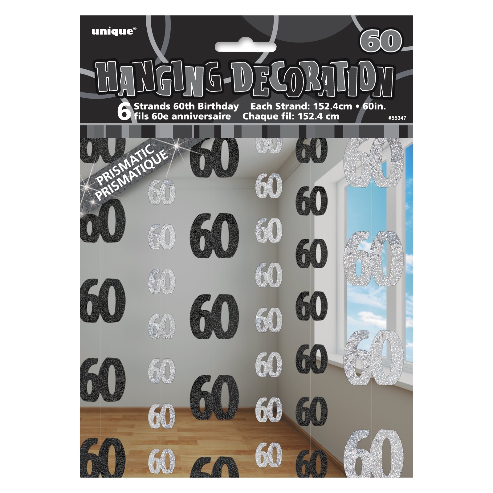 Glitz Black Silver 60th Birthday Hanging Decoration