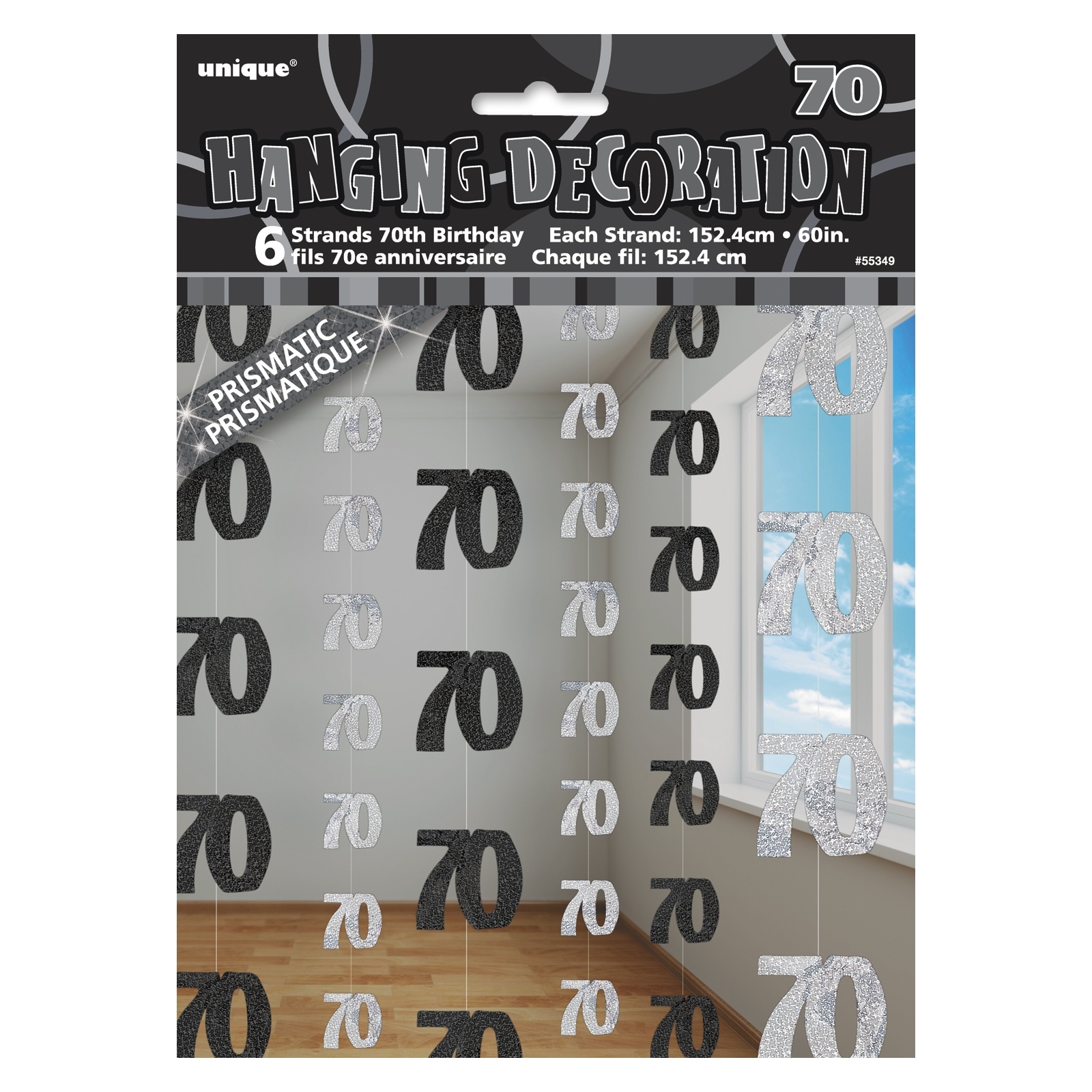Glitz Black Silver 70th Birthday Hanging Decoration