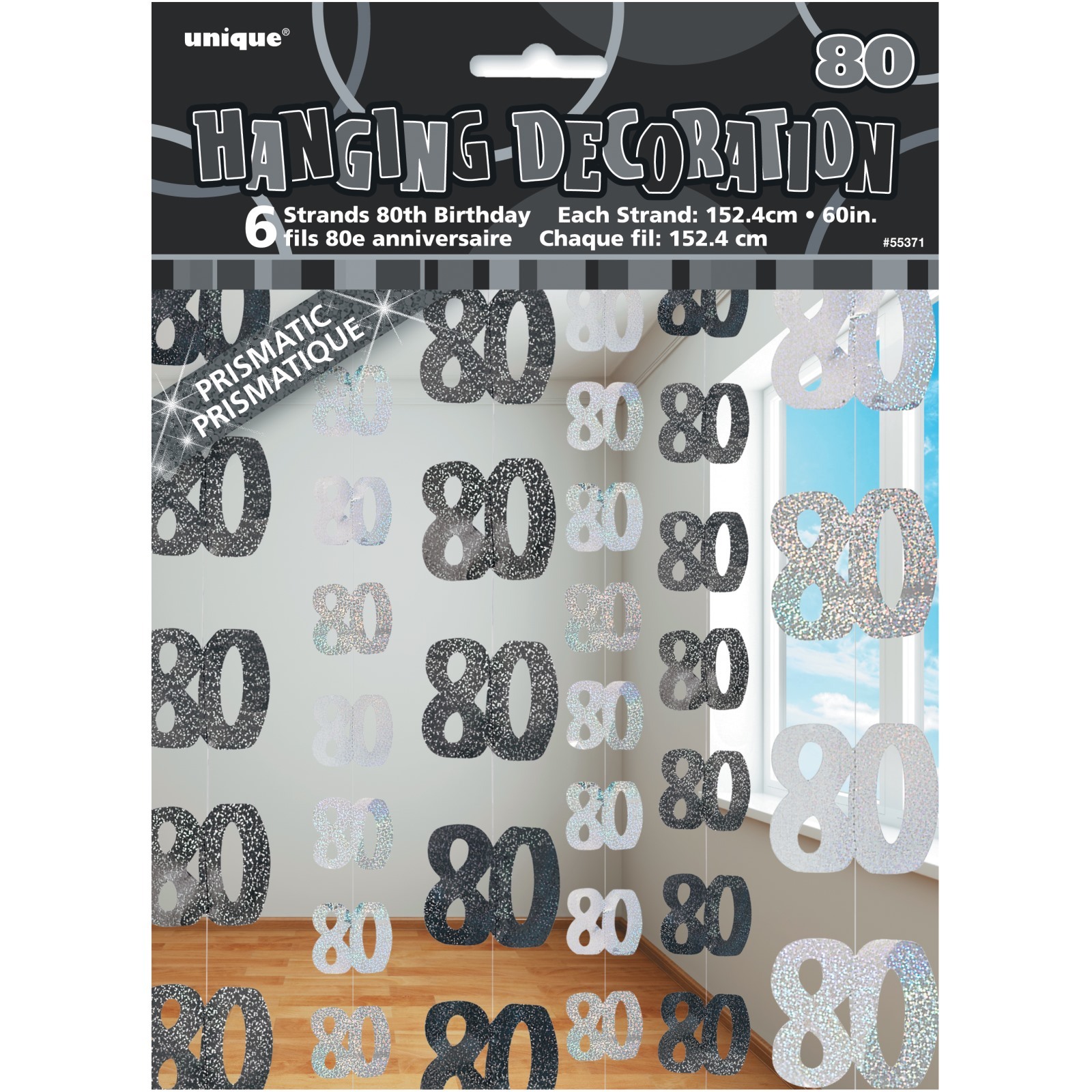 Glitz Black Silver 80th Birthday Hanging Decoration