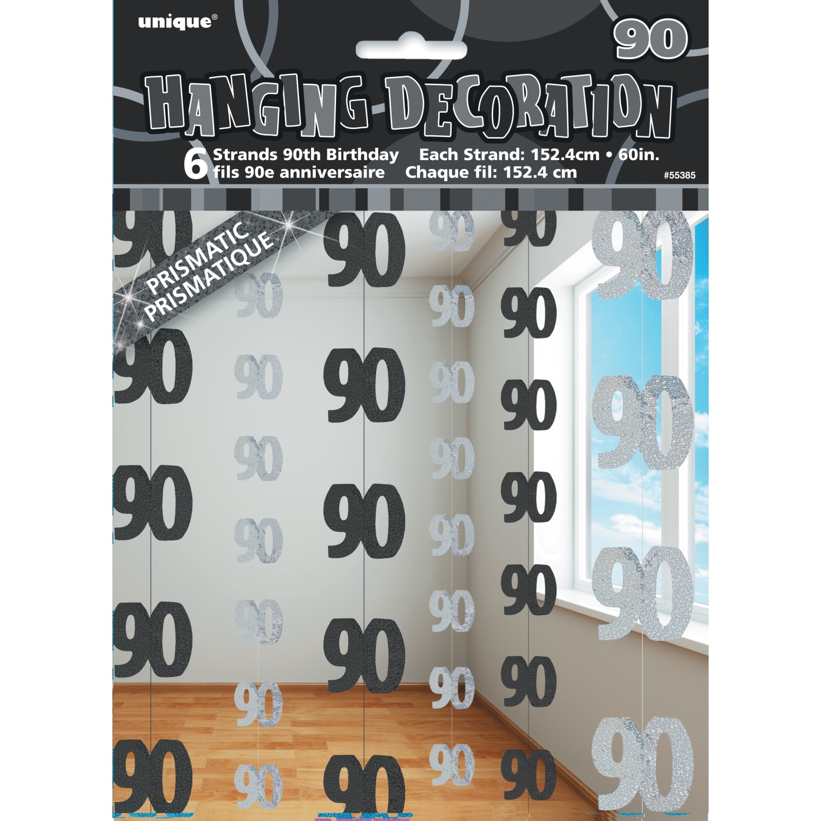 Glitz Black Silver 90th Birthday Hanging Decoration