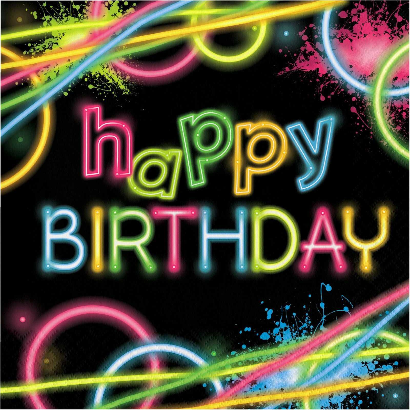 Glow Party Happy Birthday Large Napkins / Serviettes (Pack of 16)