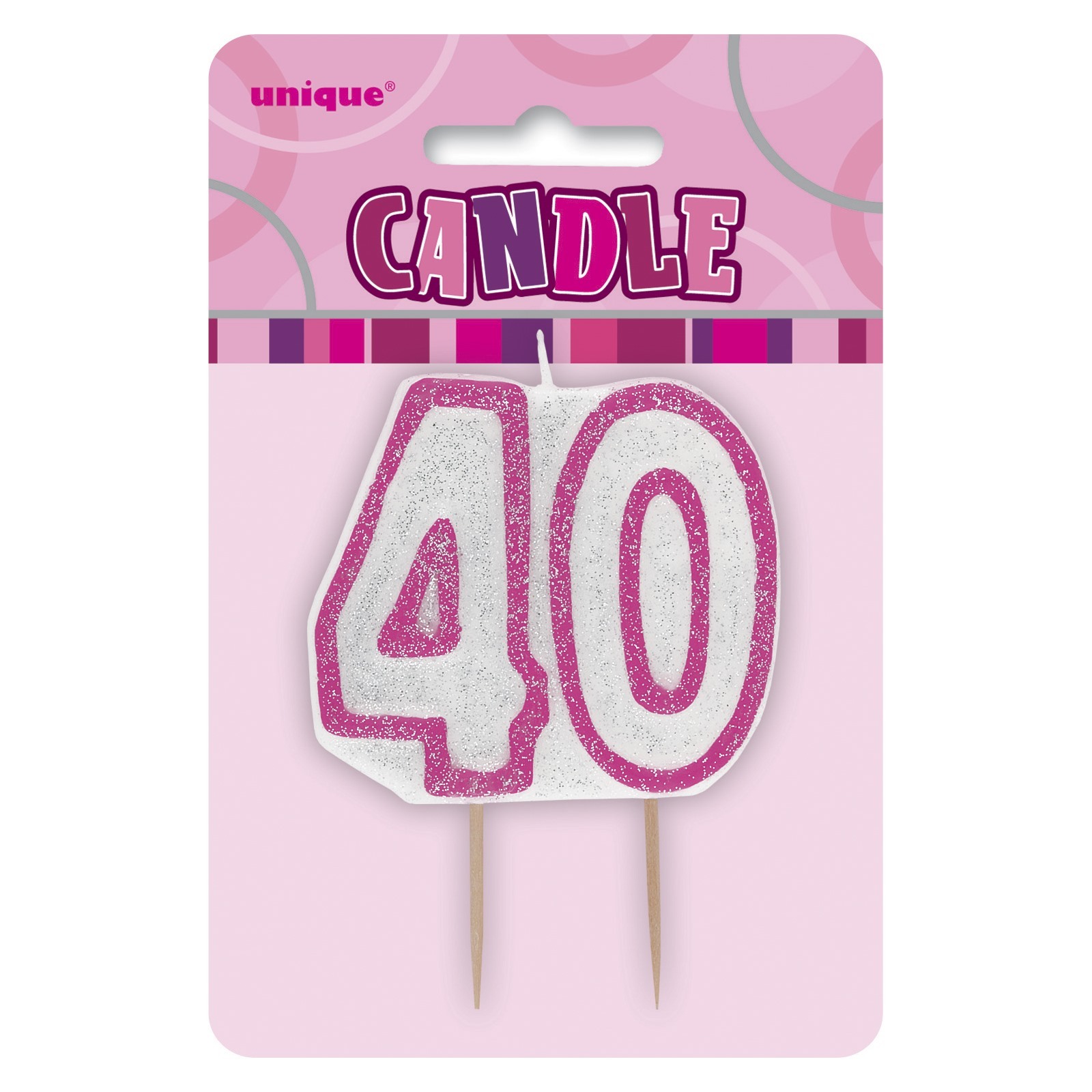 Glitz Pink 40th Birthday Candle