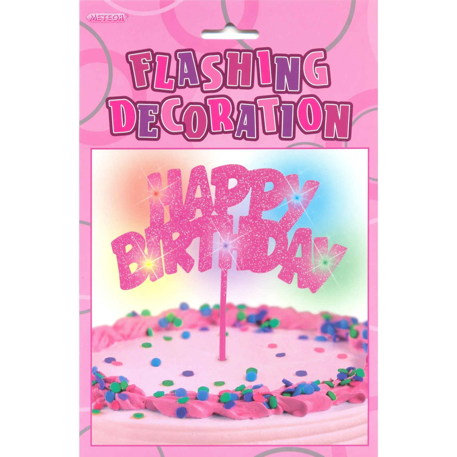 Glitz Pink Happy Birthday Flashing Cake Pick