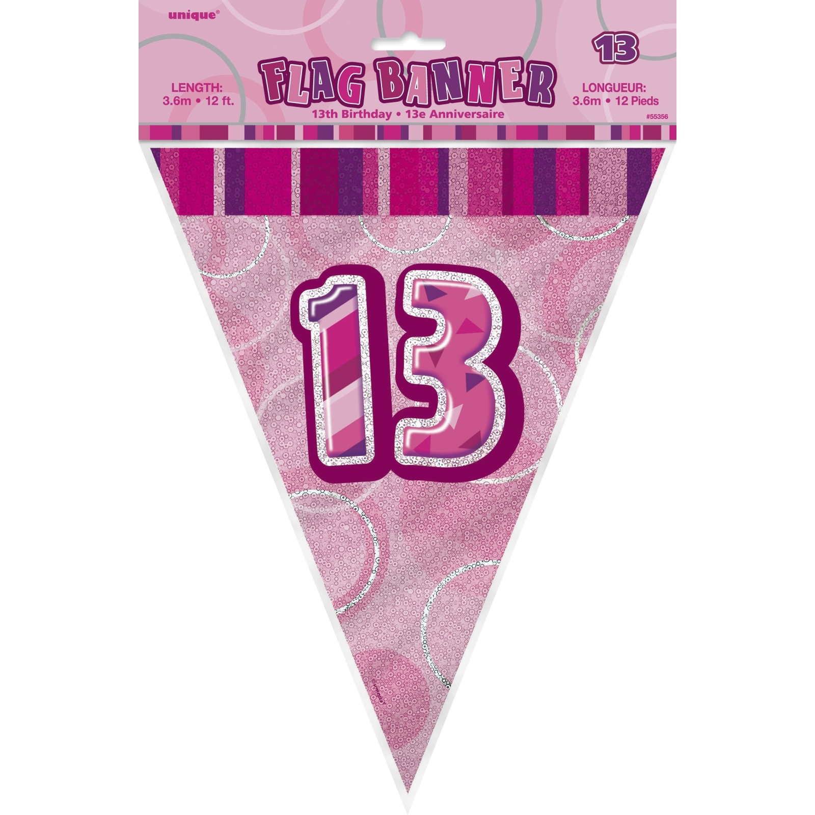 Glitz Pink 13th Birthday Flag Banner