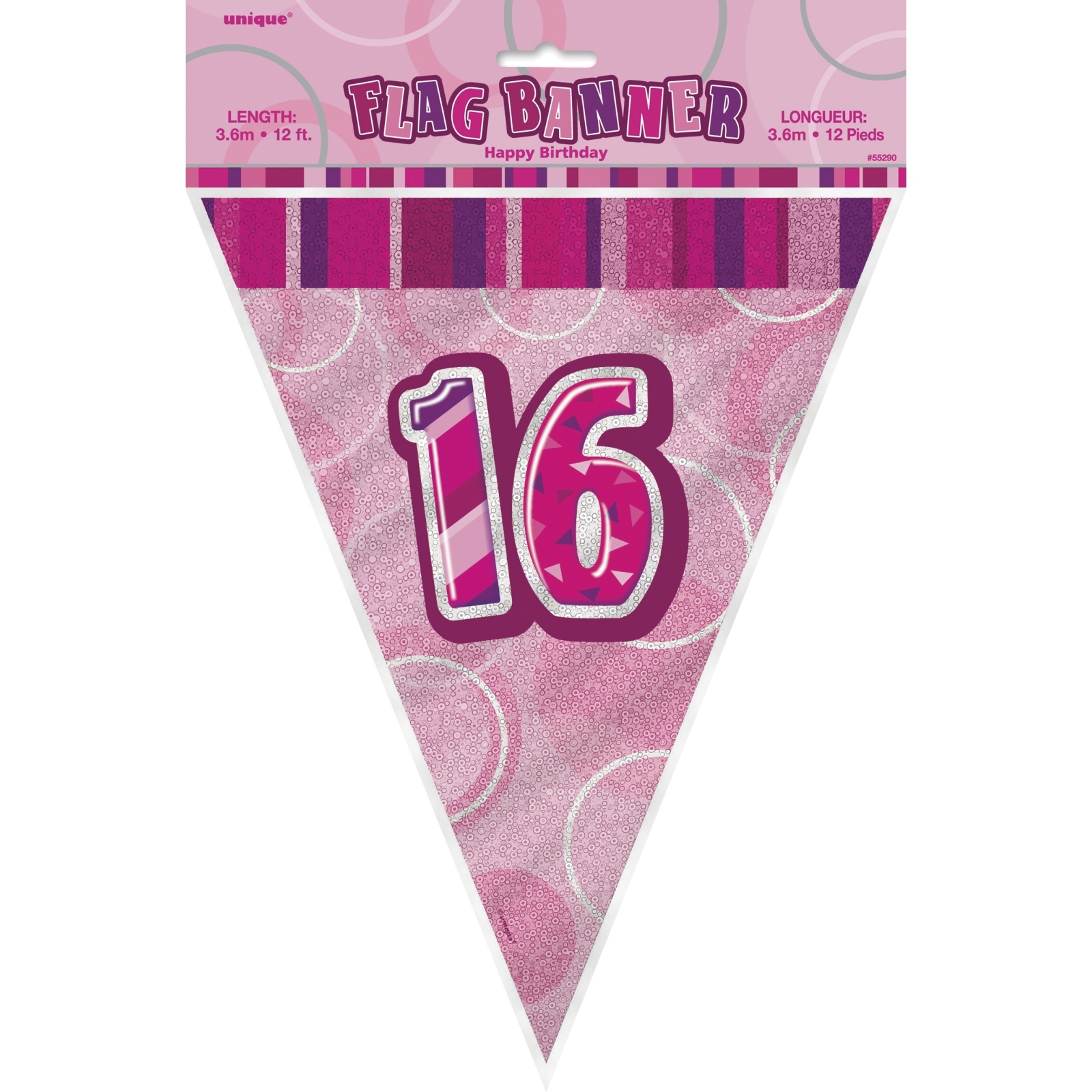 Glitz Pink 16th Birthday Flag Banner