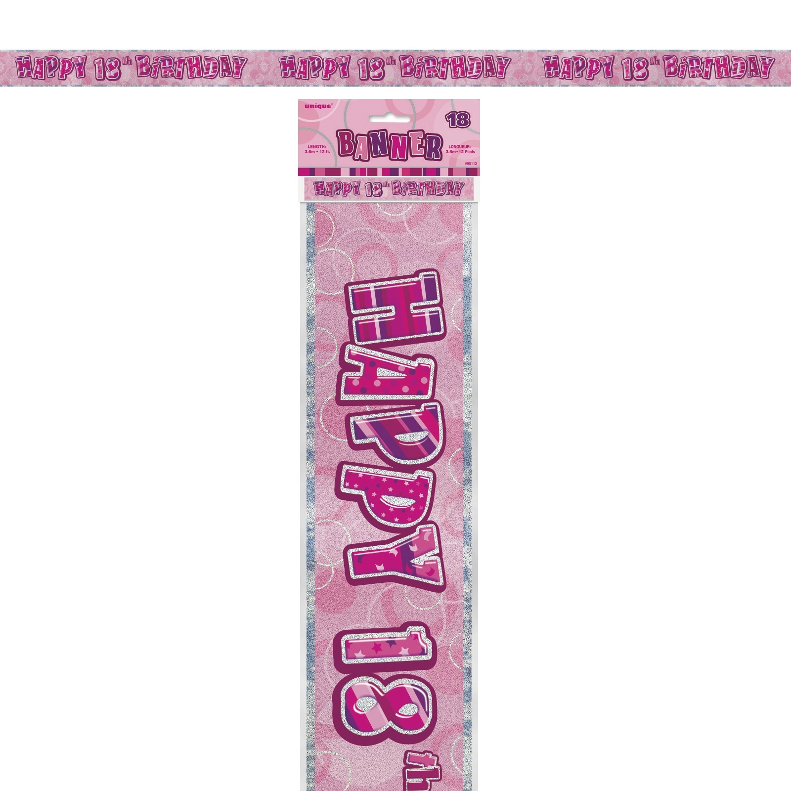 Glitz Pink & Silver Happy 18th Birthday Banner
