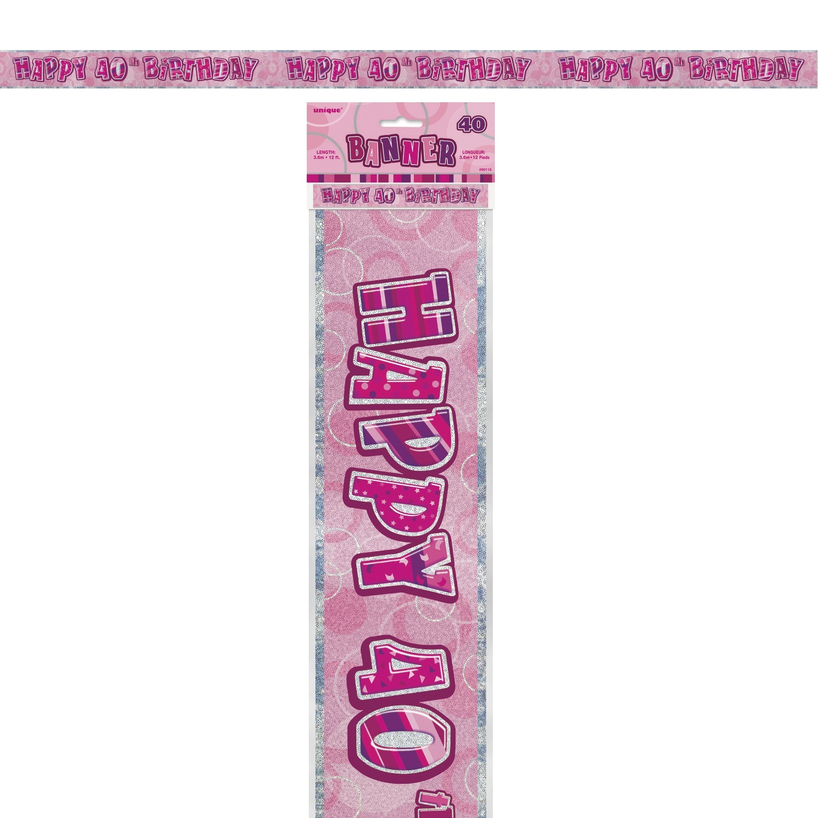 Glitz Pink & Silver Happy 40th Birthday Banner