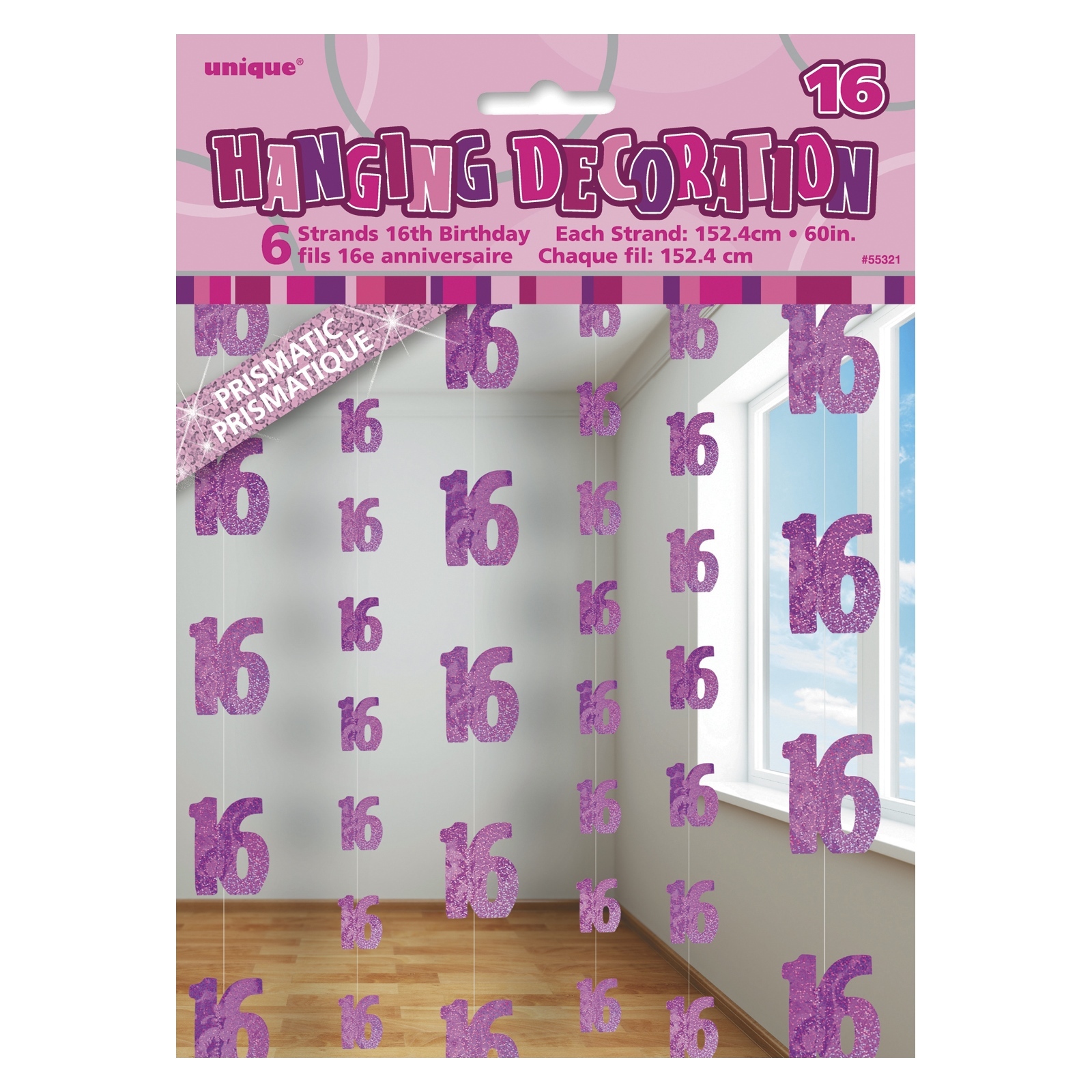 Glitz Pink 16th Birthday Hanging Decoration