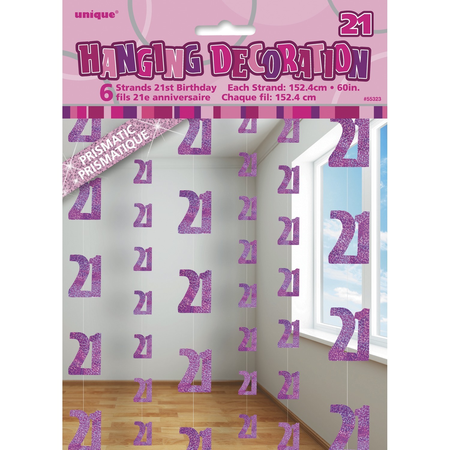 Glitz Pink 21st Birthday Hanging Decoration