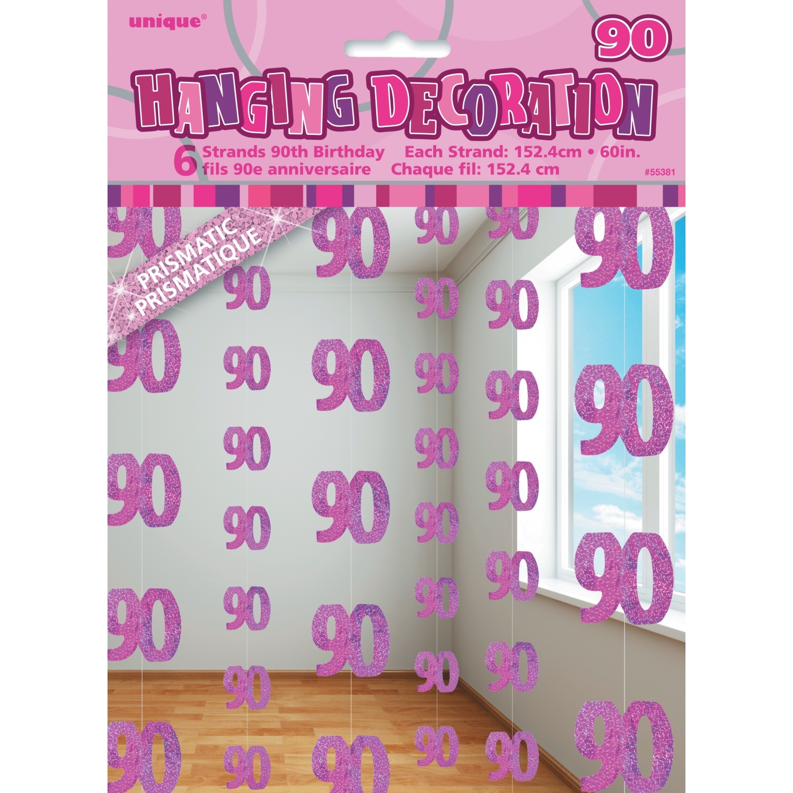 Glitz Pink 90th Birthday Hanging Decoration