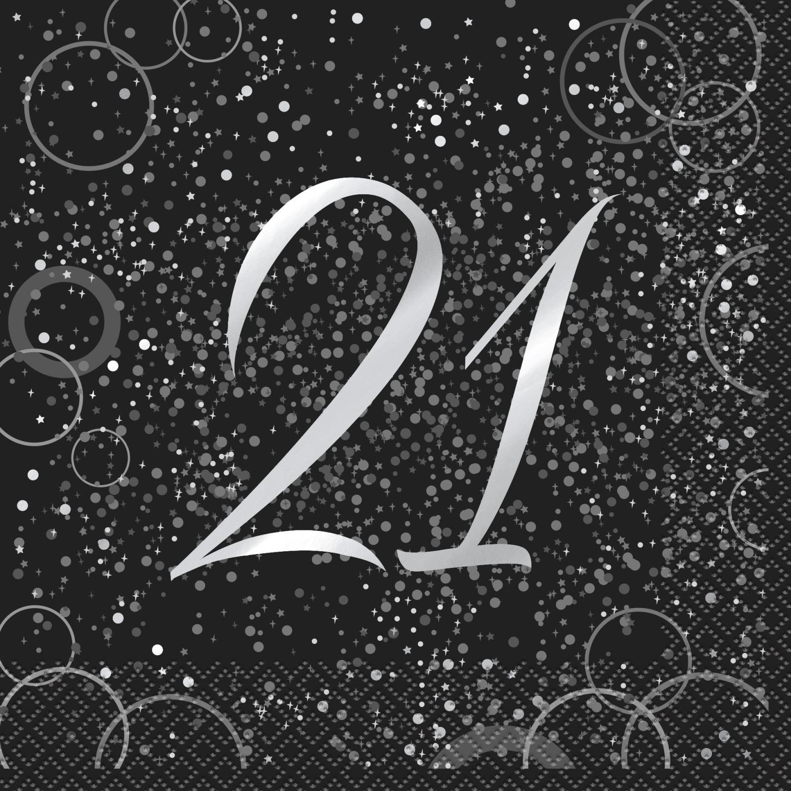 Glitz Silver 21st Birthday Large Napkins / Serviettes (Pack of 16)