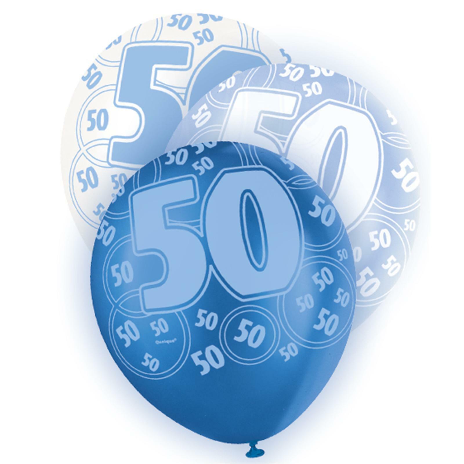 Glitz Blue 50th Birthday Balloons (Pack of 6)