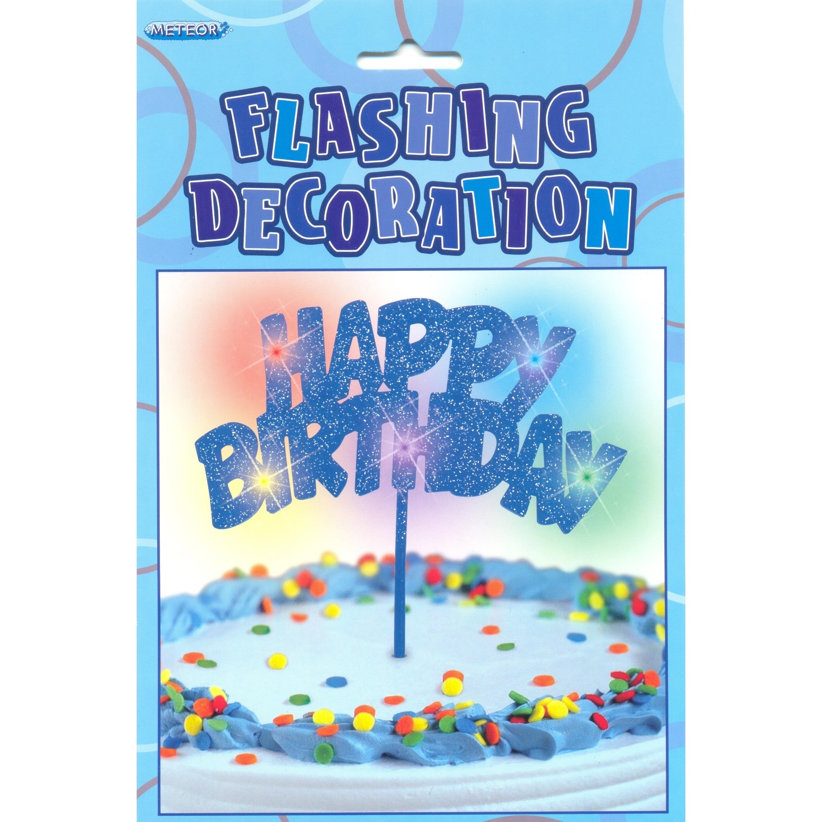 Glitz Blue Happy Birthday Flashing Cake Pick