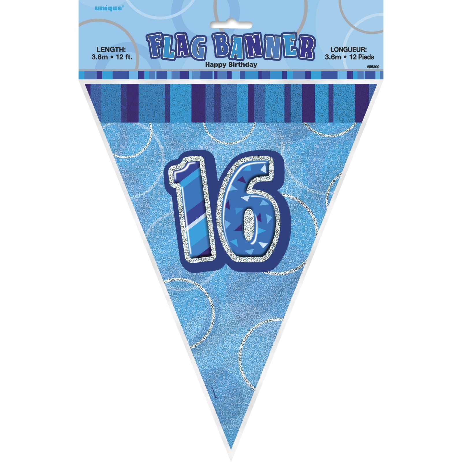Glitz Blue 16th Birthday Flag Banner