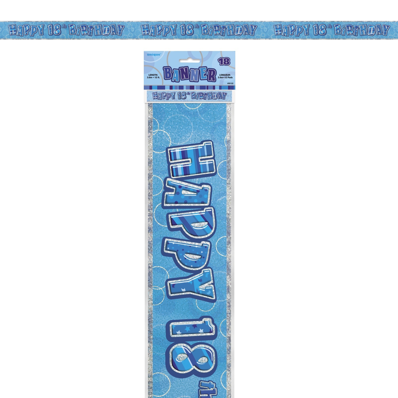 Glitz Blue & Silver Happy 18th Birthday Banner