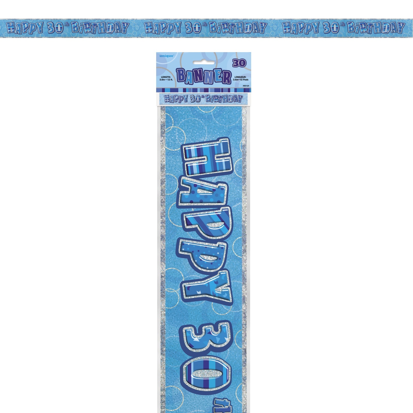 Glitz Blue & Silver Happy 30th Birthday Banner