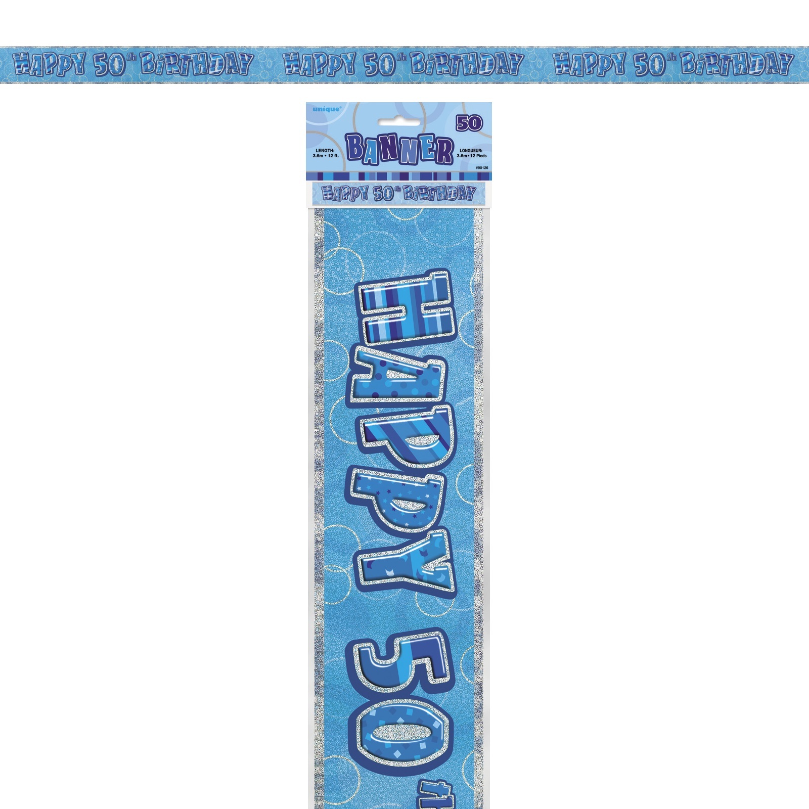 Glitz Blue & Silver Happy 50th Birthday Banner