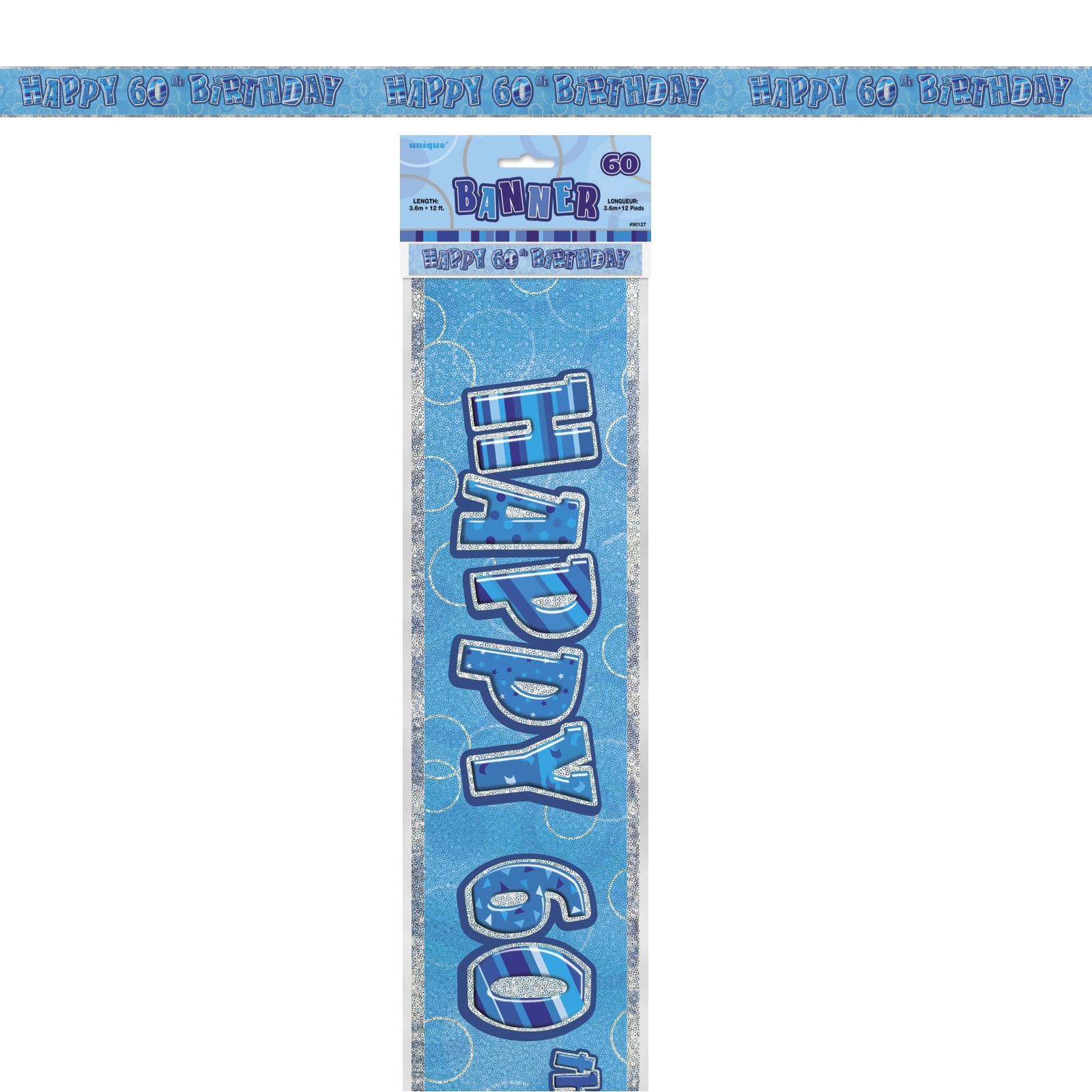 Glitz Blue & Silver Happy 60th Birthday Banner