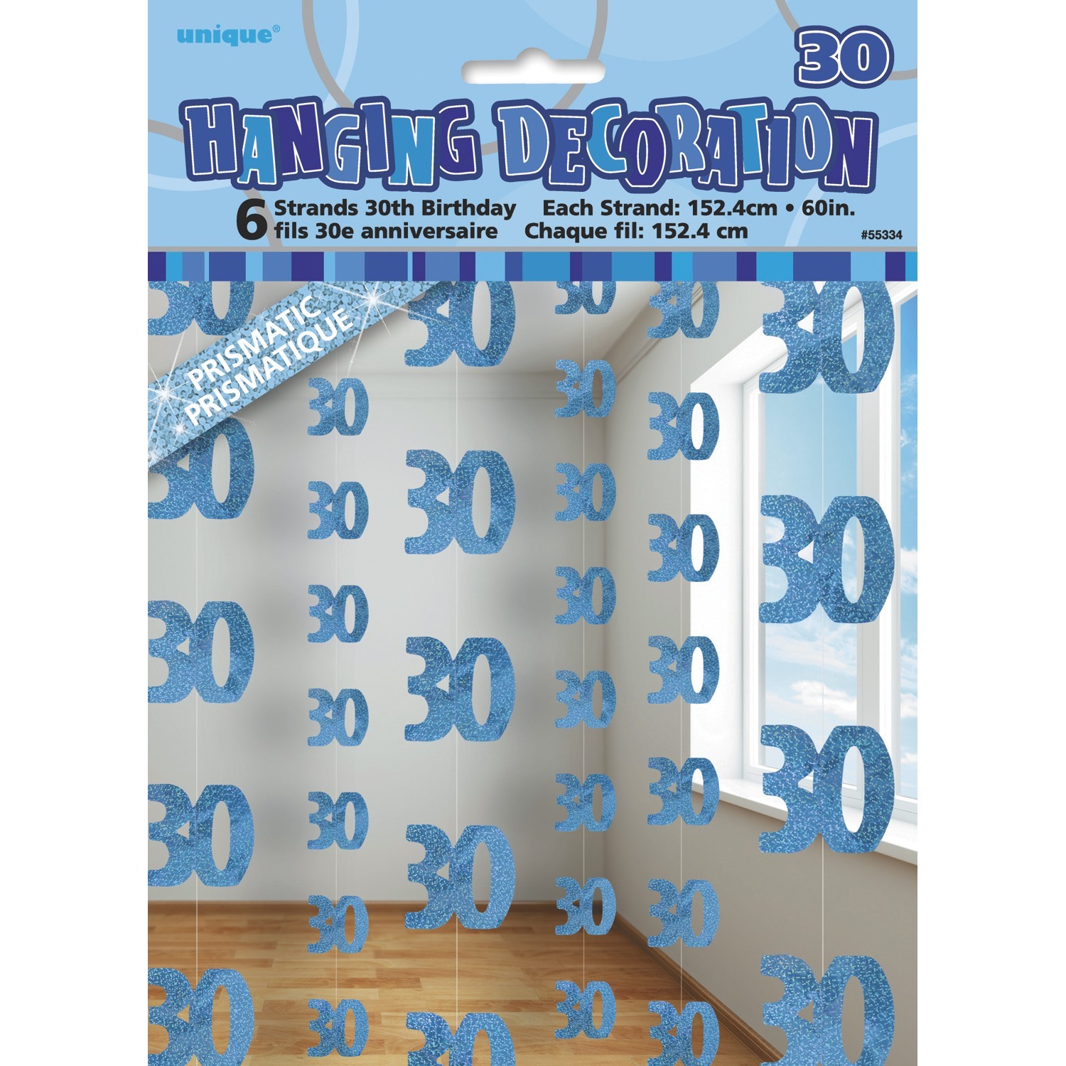 Glitz Blue 30th Birthday Hanging Decoration
