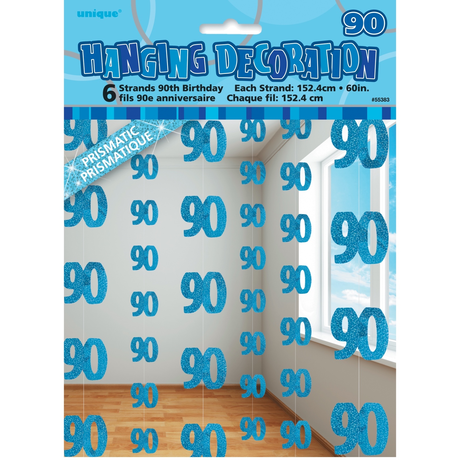 Glitz Blue 90th Birthday Hanging Decoration