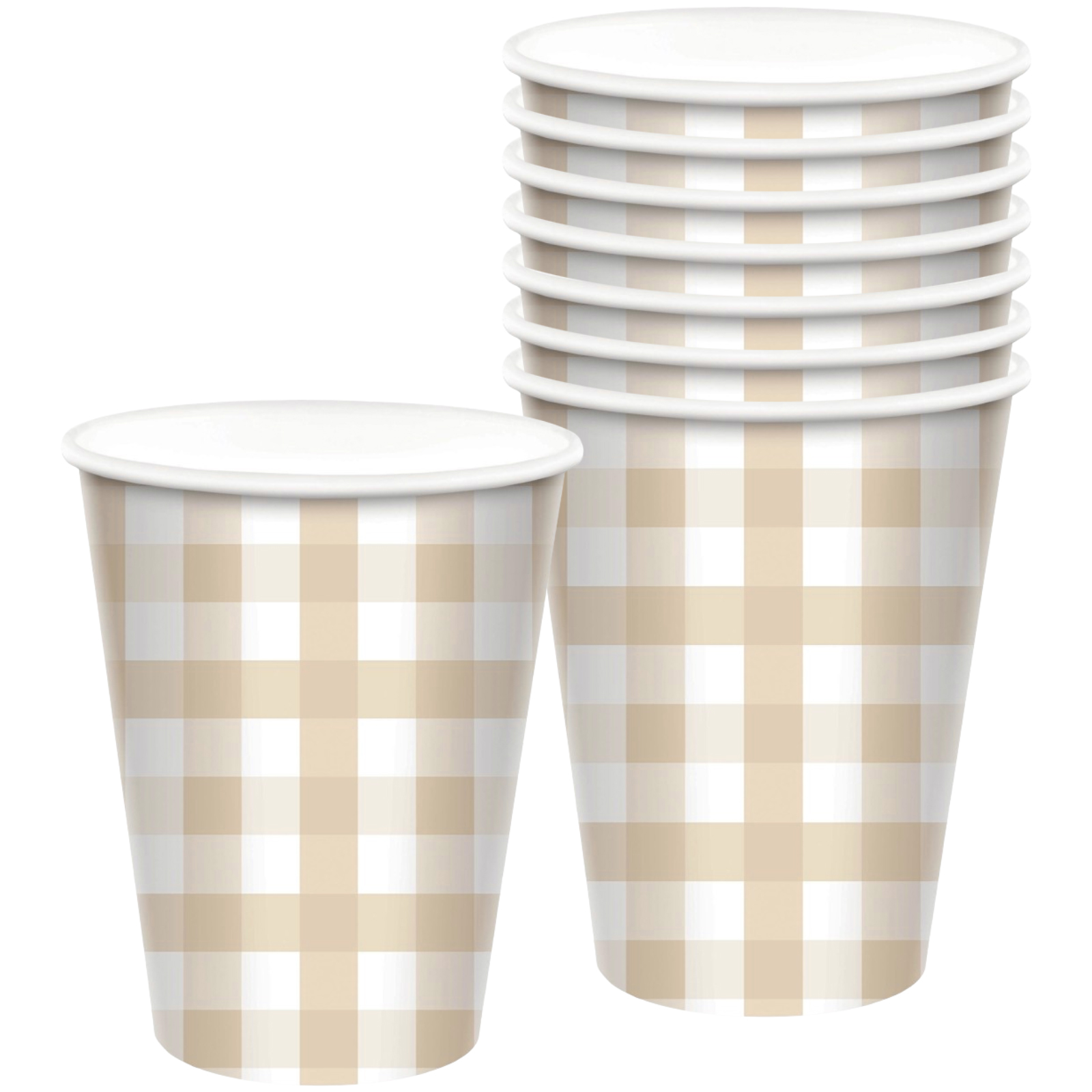 Sand Gingham Paper Cups (Pack of 8) - Discount Party Supplies