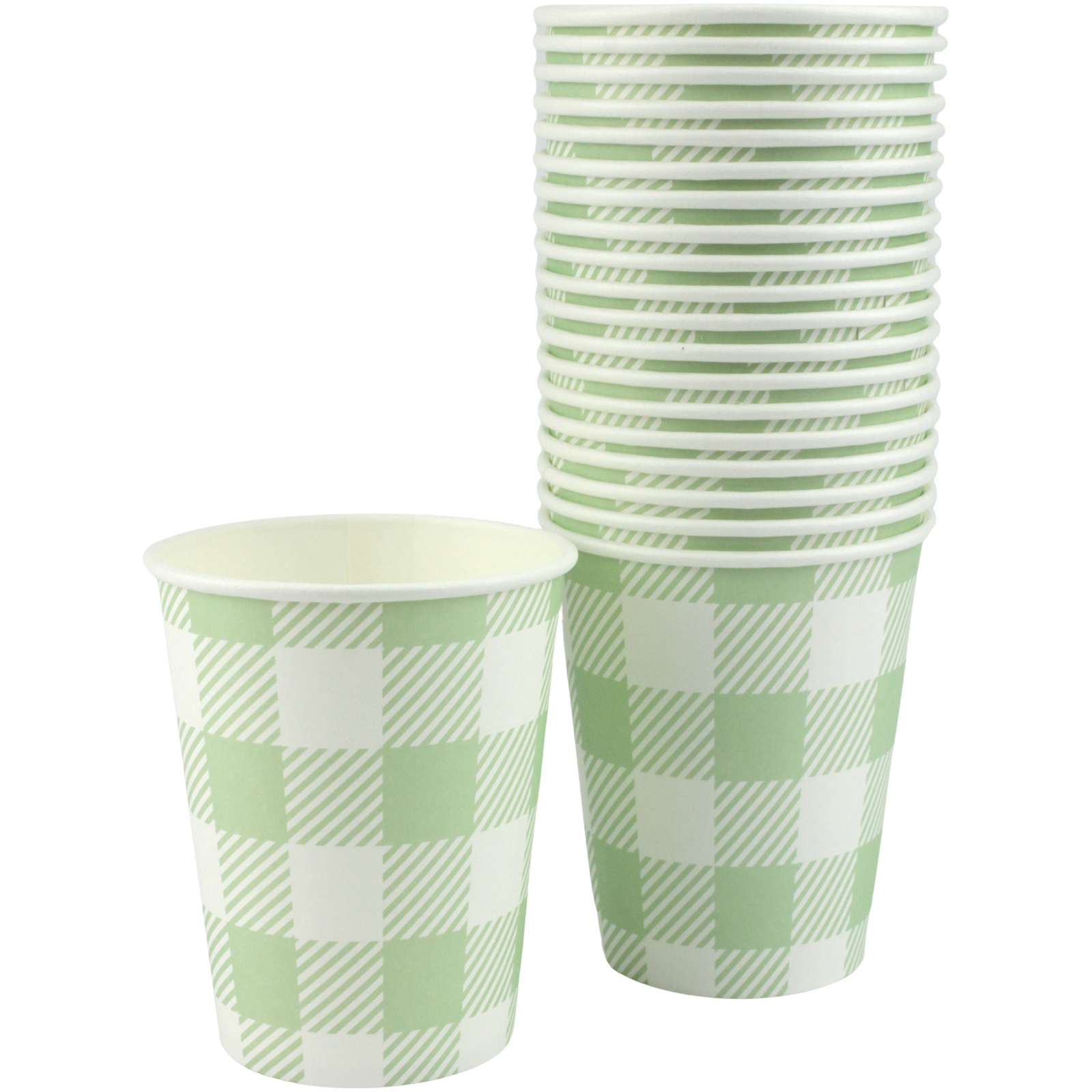 Green Gingham Paper Cups (Pack of 20)