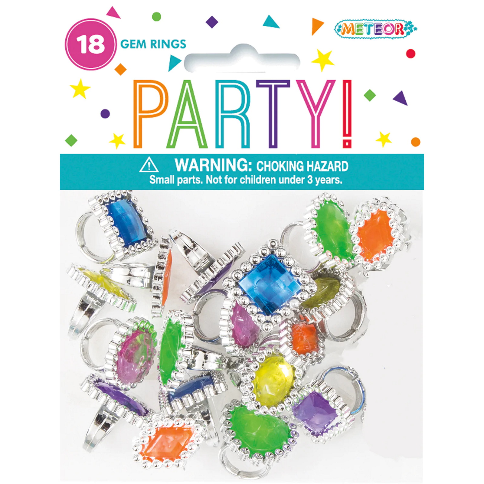 Plastic Gem Rings (Pack of 18)
