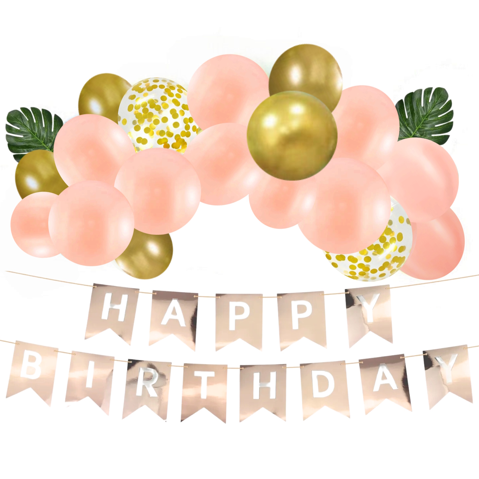 Rose Gold Tropical Happy Birthday Balloon Banner Kit