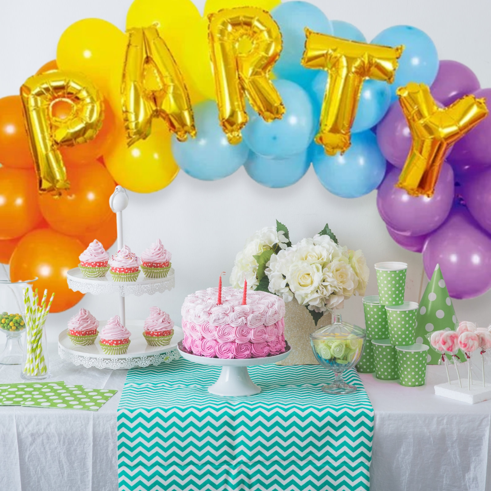 Bright Rainbow Party Balloon Arch Kit With Letters Discount Party