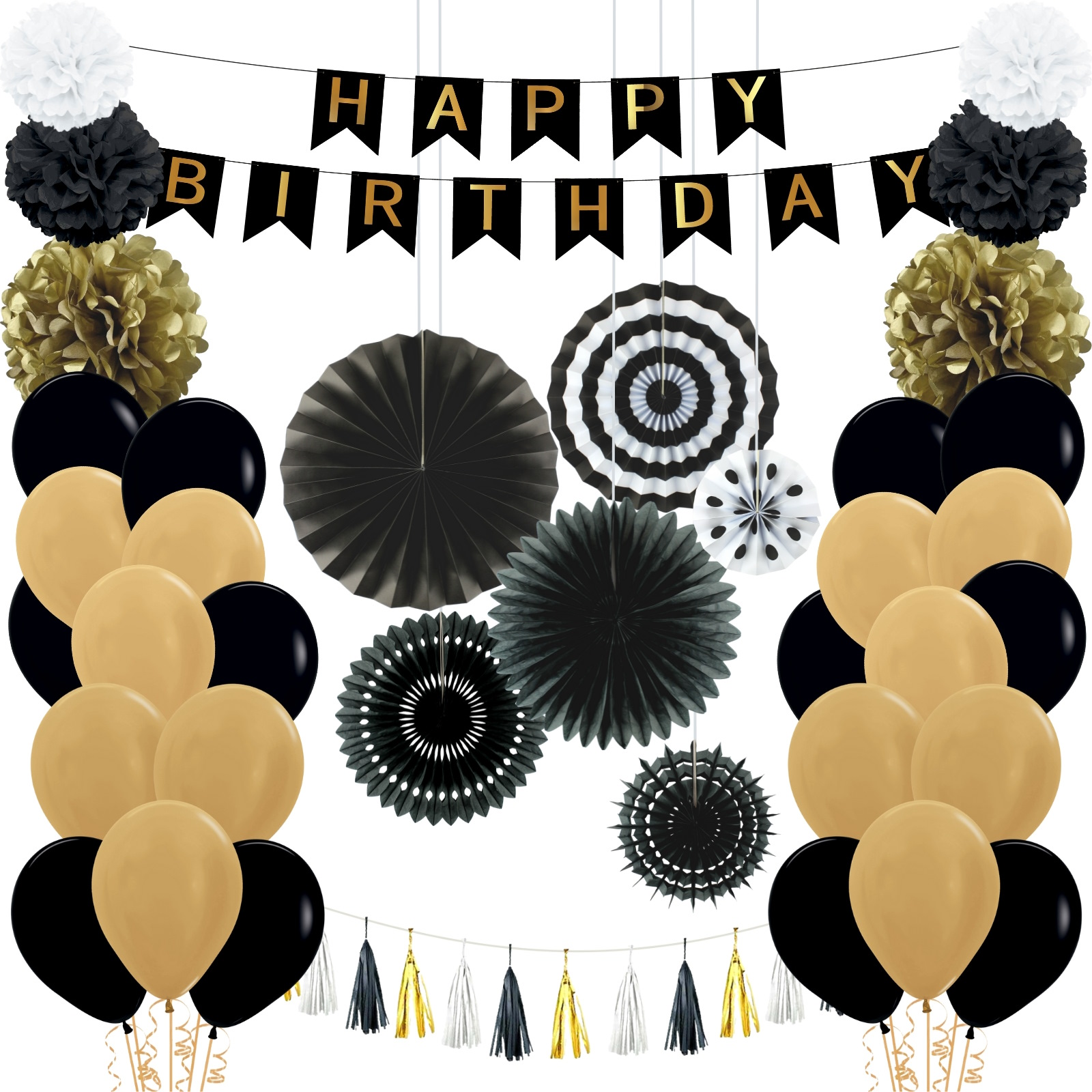 Happy Birthday Black And Gold Balloon Decorating Kit