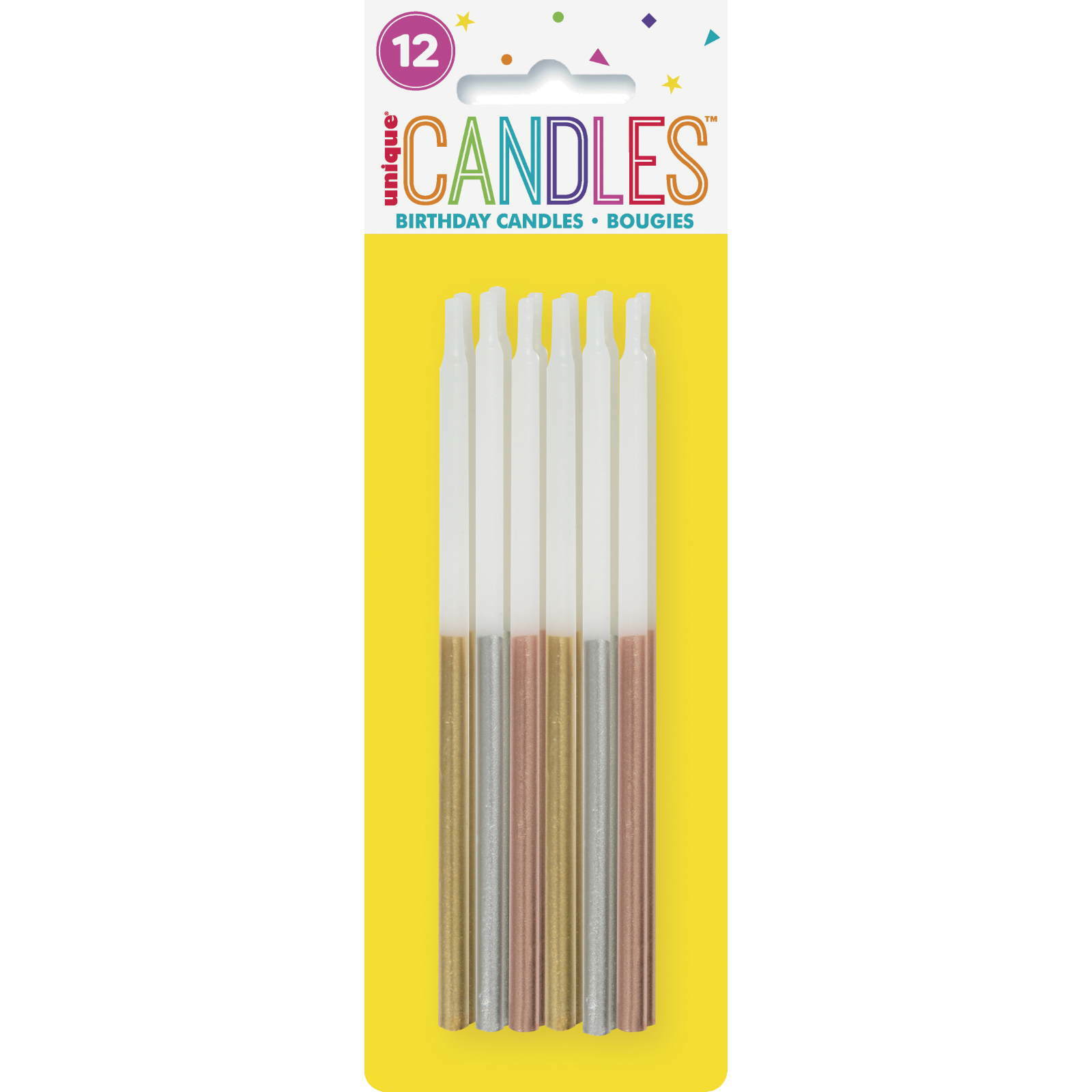 Metallic Dipped Gold Silver and Rose Gold Candles (Pack of 12)