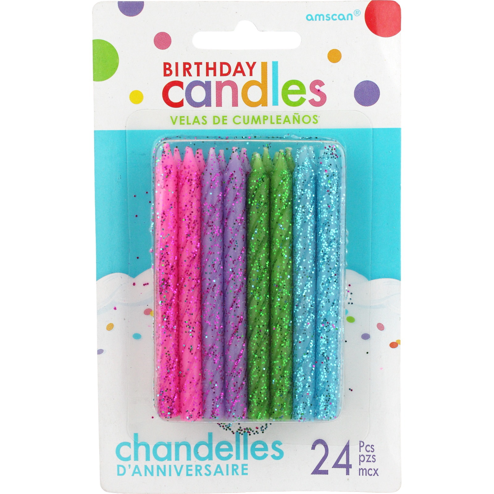 Fashion Neon Glitter Spiral Candles (Pack of 24)