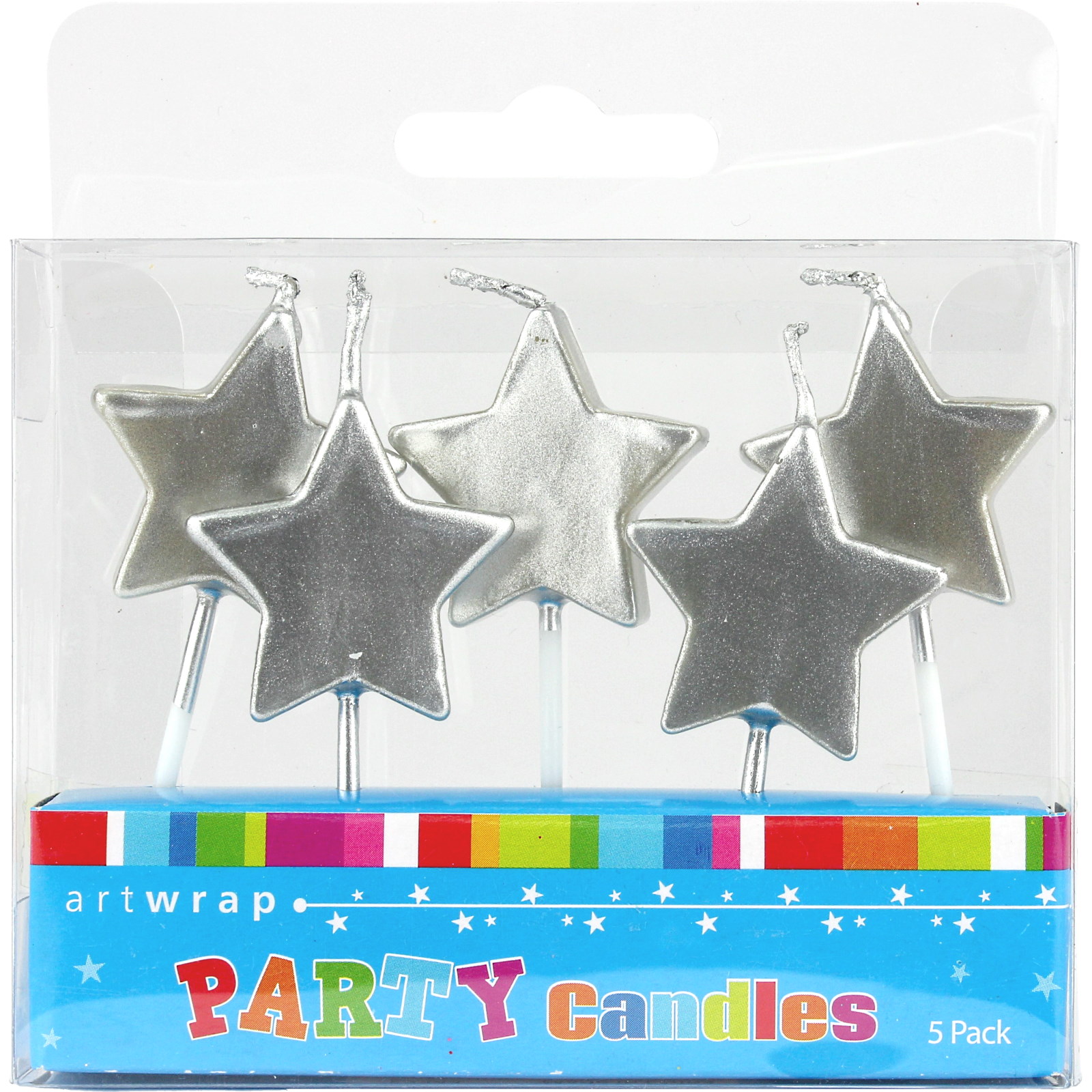 Metallic Silver Star Candles (Pack of 5)