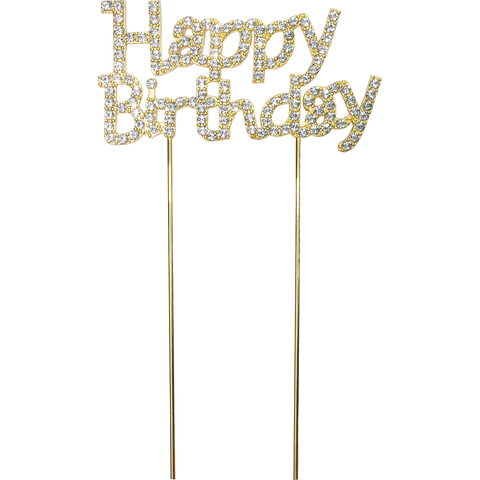 Happy Birthday Gold Diamante Metal Cake Topper