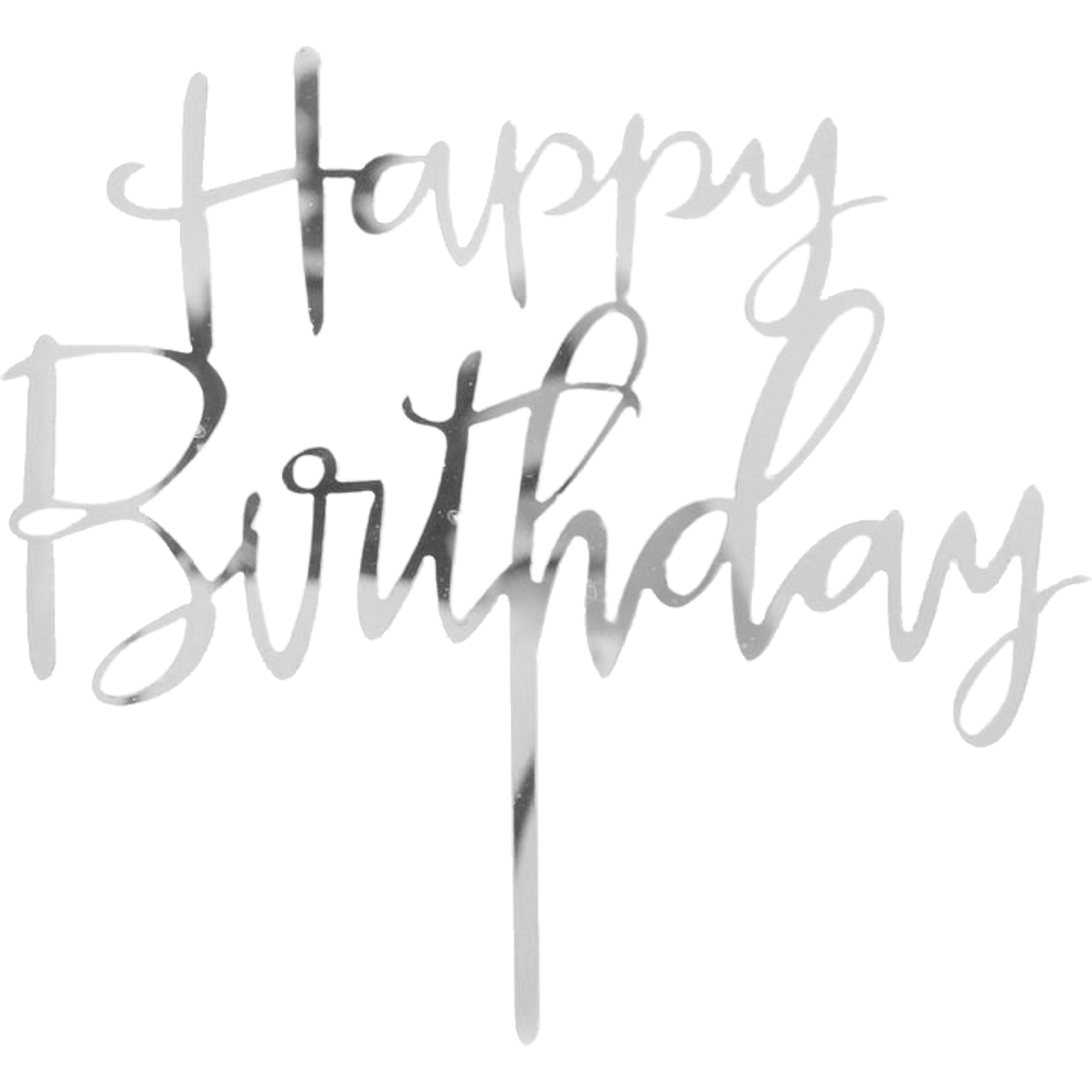 Happy Birthday Silver Mirror Cake Topper