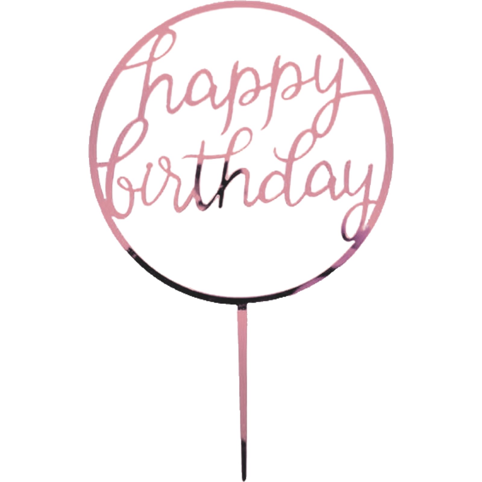 Happy Birthday Pink Rose Gold Circle Cake Topper