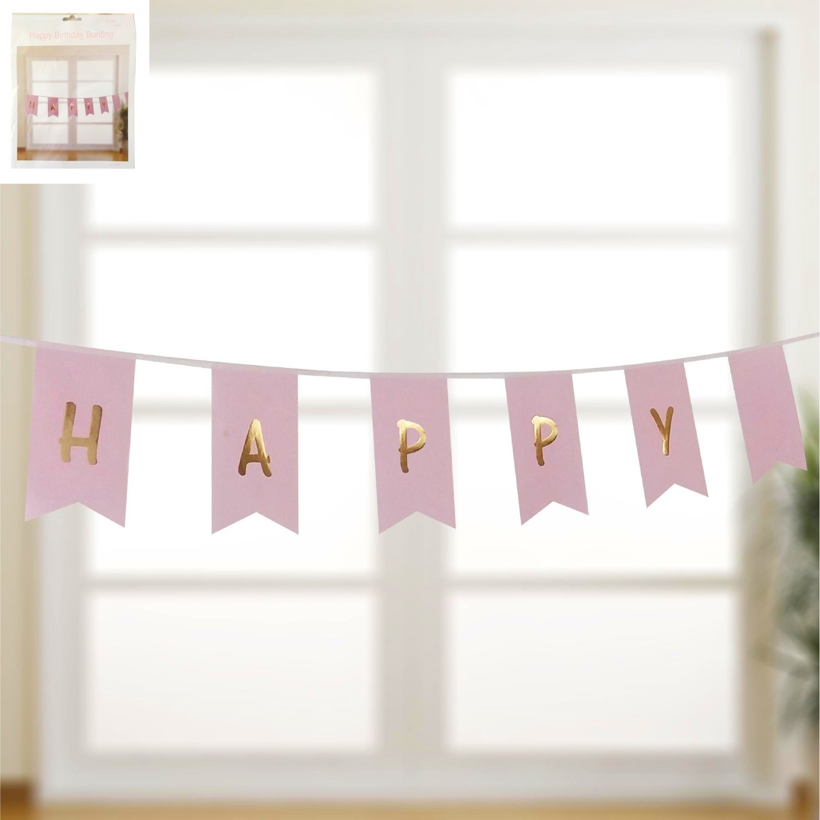 Pink and Gold Happy Birthday Pennant Banner