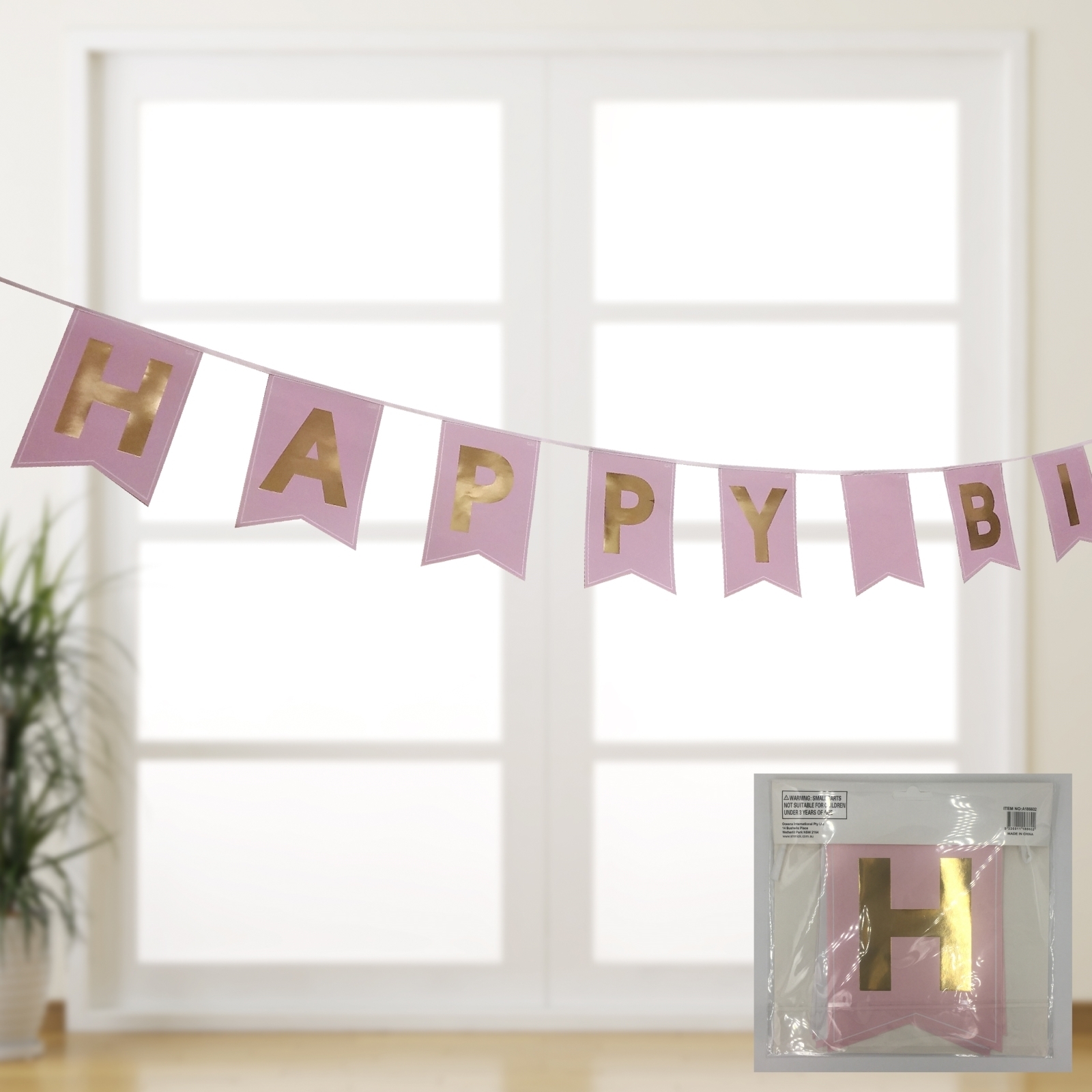 Pink and Gold Happy Birthday Banner 3.3M