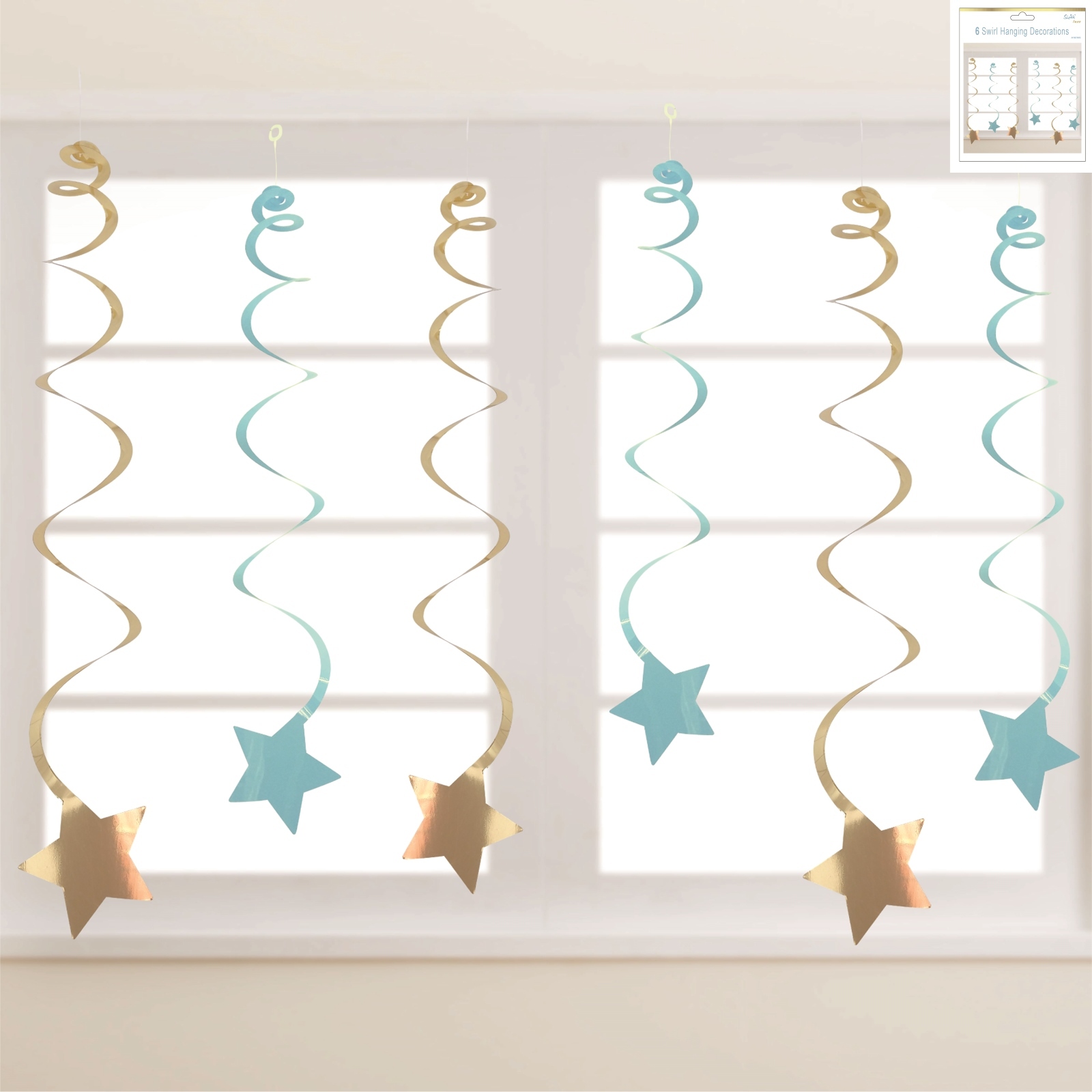 Blue and Gold Star Hanging Decorations (Pack of 6)